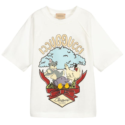 Girls White Painting Cotton T-Shirt