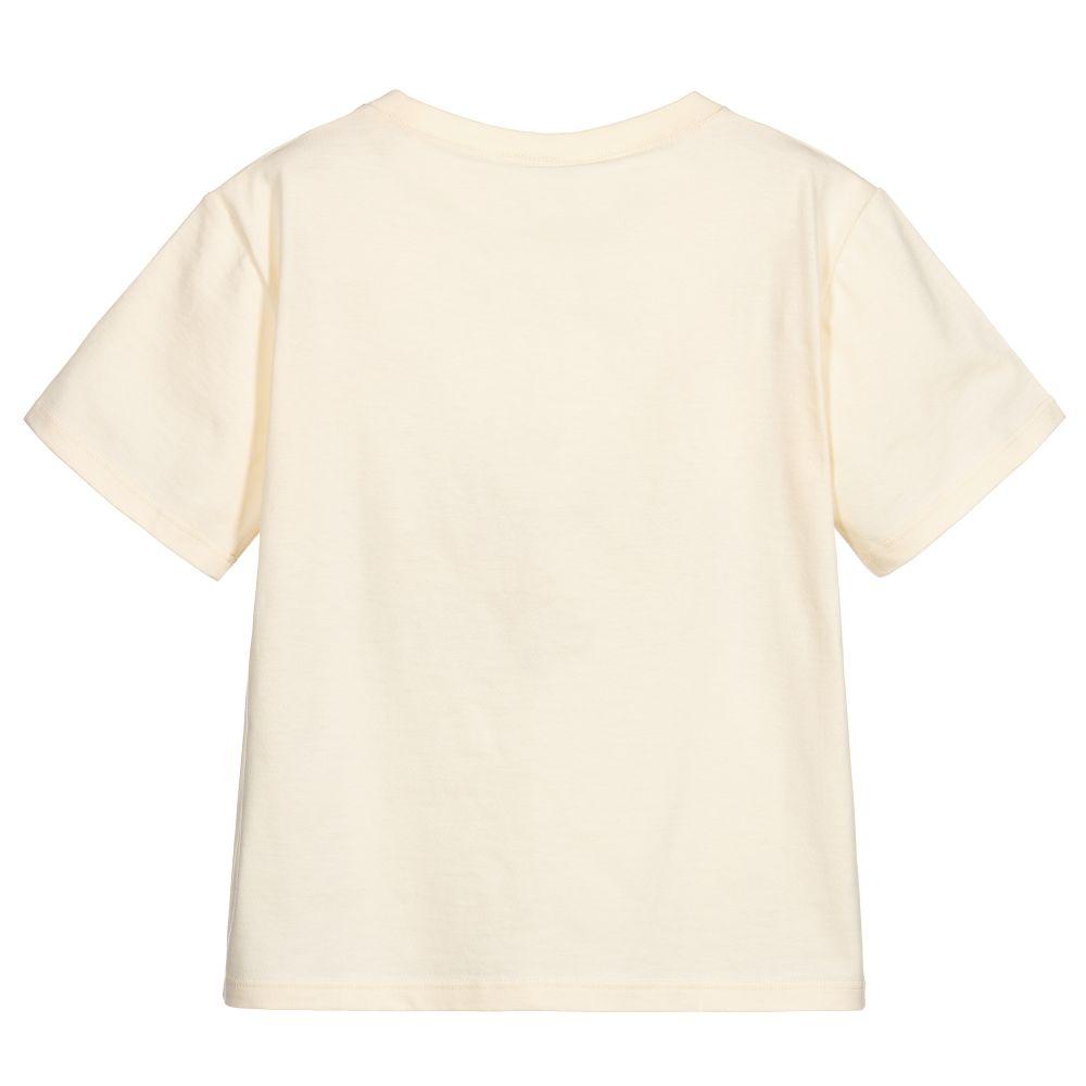 Boys Ivory & Blue Logo Cotton T-Shirt