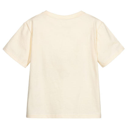 Boys Ivory & Blue Logo Cotton T-Shirt