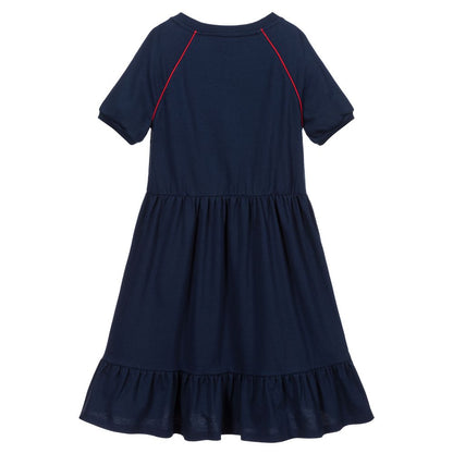 Girls Blue Printing Cotton Dress