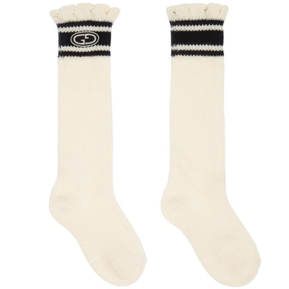 Girls White GG Cotton Long Socks