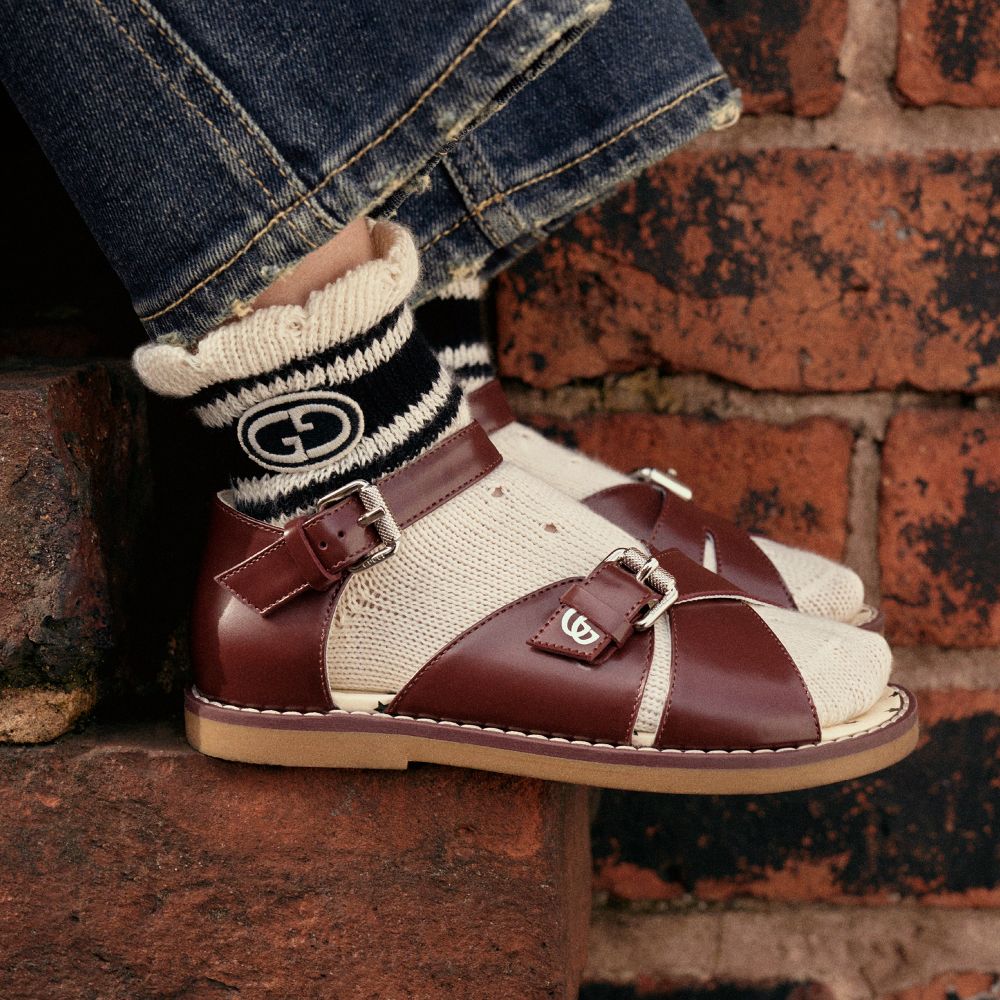 Girls White GG Cotton Short Socks