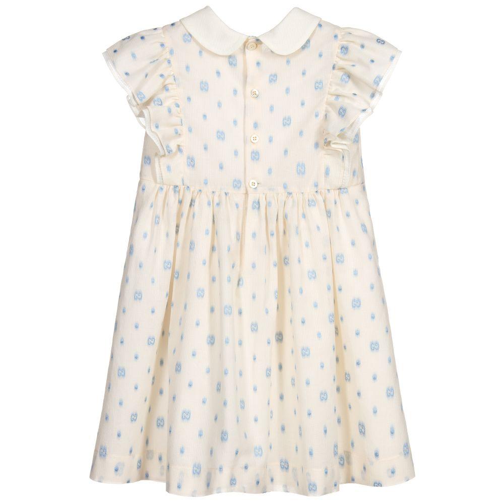 Girls Ivory Logo Cotton Dress