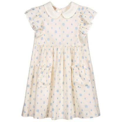 Girls Ivory Logo Cotton Dress