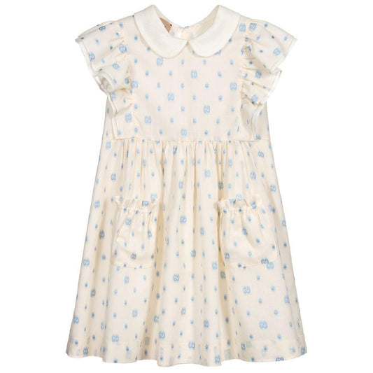 Girls Ivory Logo Cotton Dress