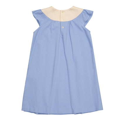 Girls Blue Embroidered Cotton Dress