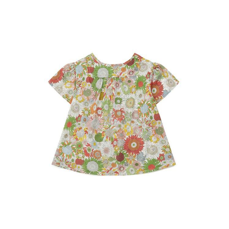 Girls Green Flowers Cotton Top