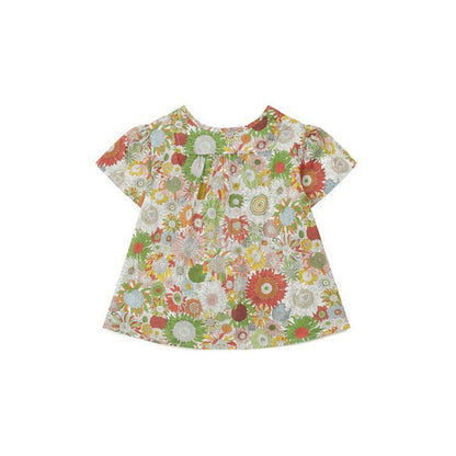 Girls Green Flowers Cotton Top