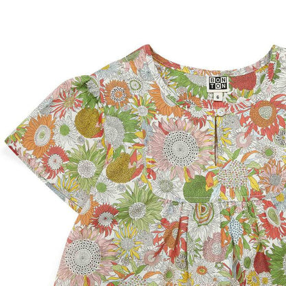 Girls Green Flowers Cotton Top