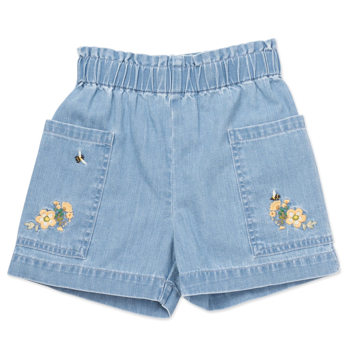 Girls Blue Embroidered Denim Shorts