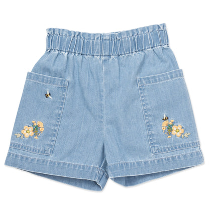 Girls Blue Embroidered Denim Shorts