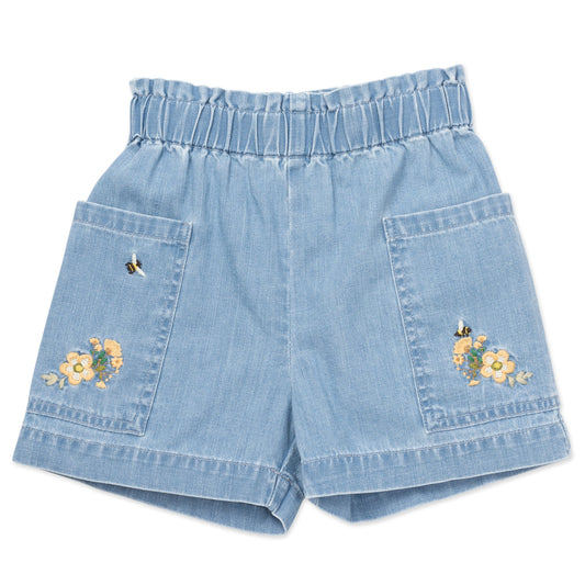 Girls Blue Embroidered Denim Shorts