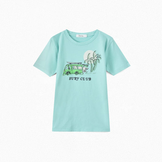 Boys Turquoise Print T-Shirt