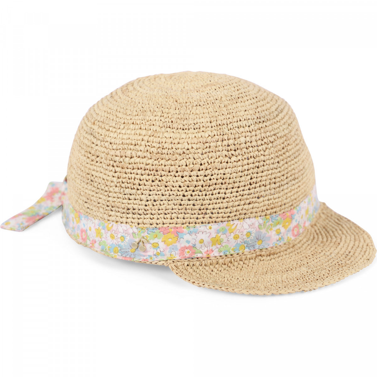 Girls Beige Raffia Sun Cap