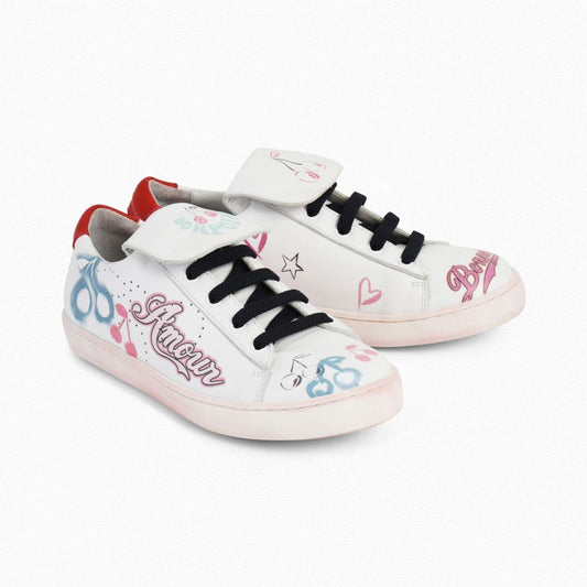 女童白色绘画Logo板鞋