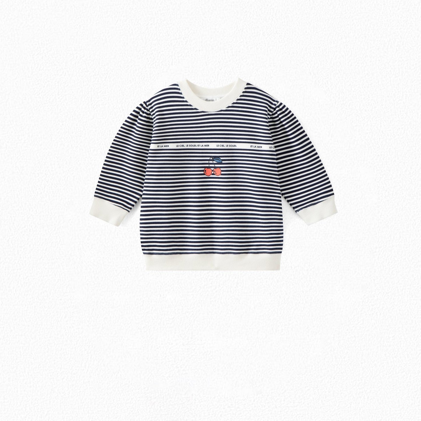 Girls White Stripe Cherry Sweatshirt