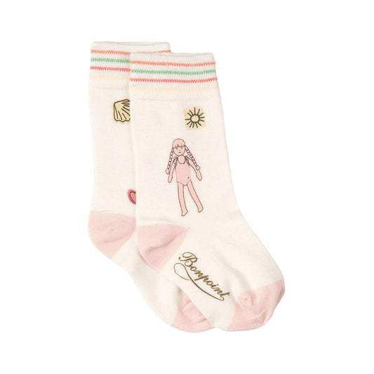 Girls White Painted Cotton Socks