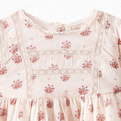 女婴浅粉色碎花棉连衣裙