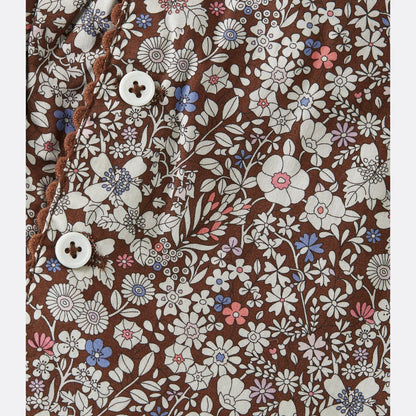 Girls Brown Floral Cotton Dress