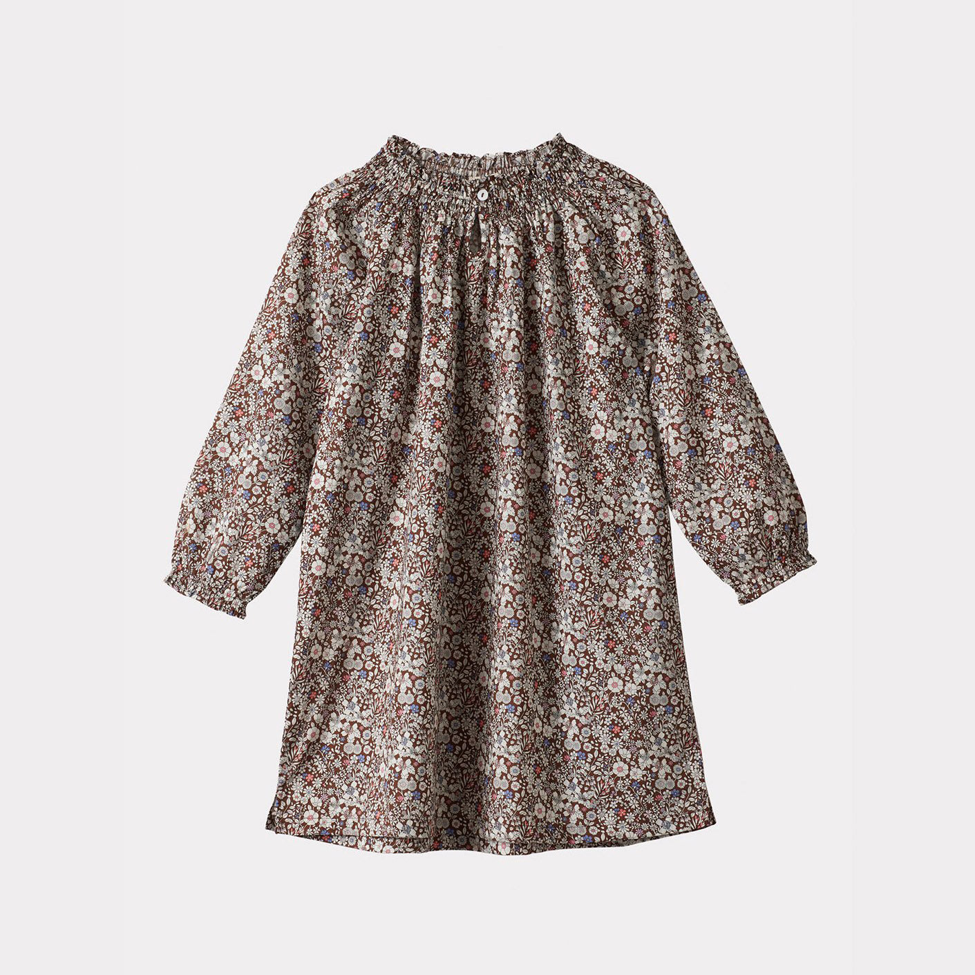 Girls Brown Floral Cotton Dress