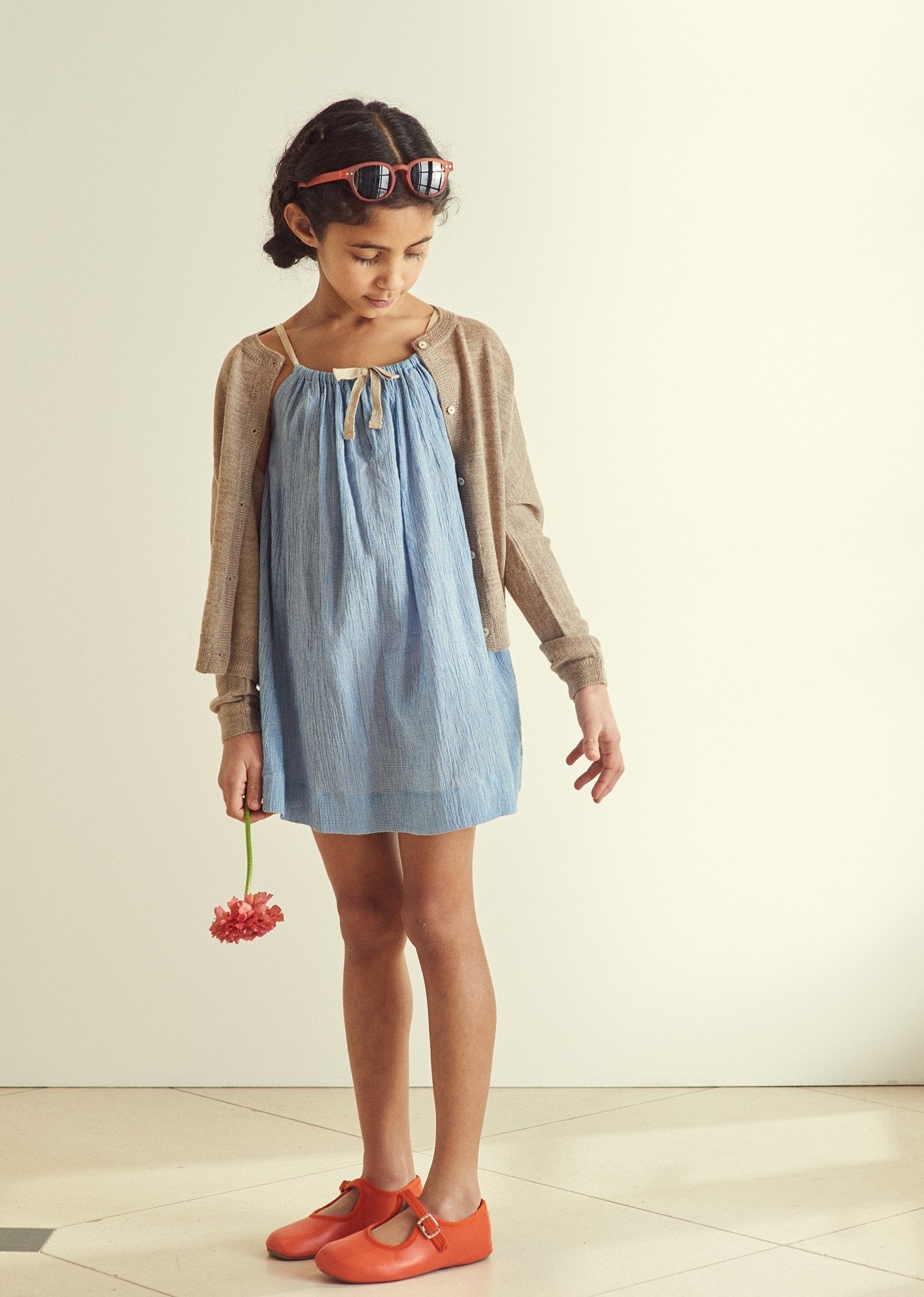 Girls Blue Check Cotton Dress