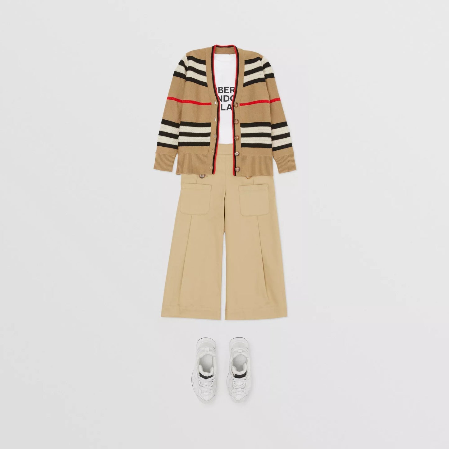 女童米色条纹羊毛开衫