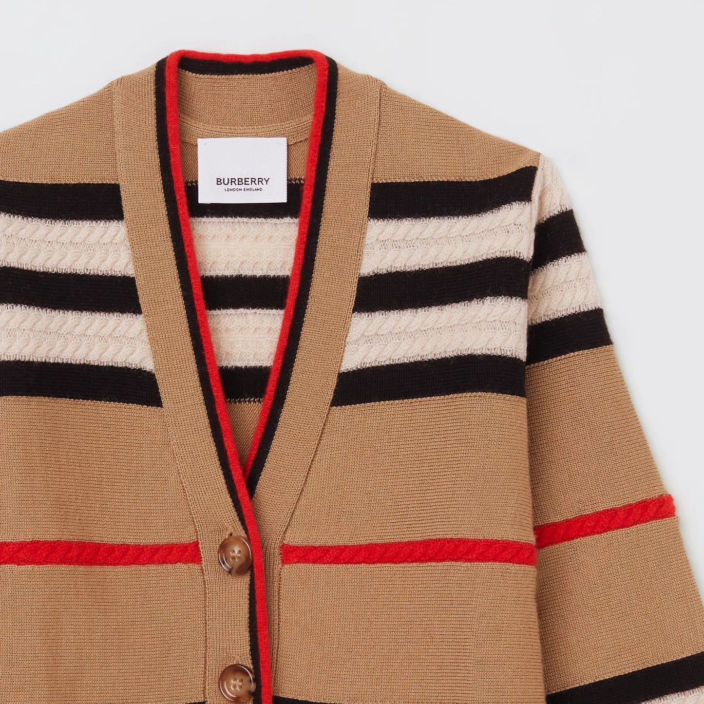 女童米色条纹羊毛开衫