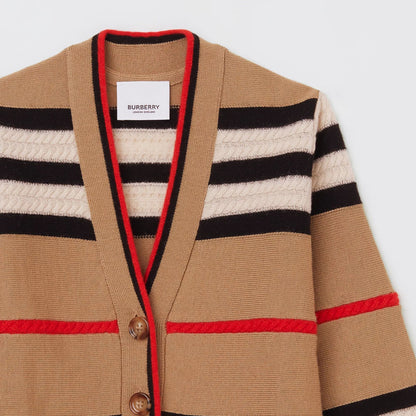 女童米色条纹羊毛开衫