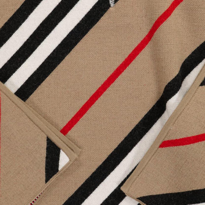 女童米色条纹羊毛披肩