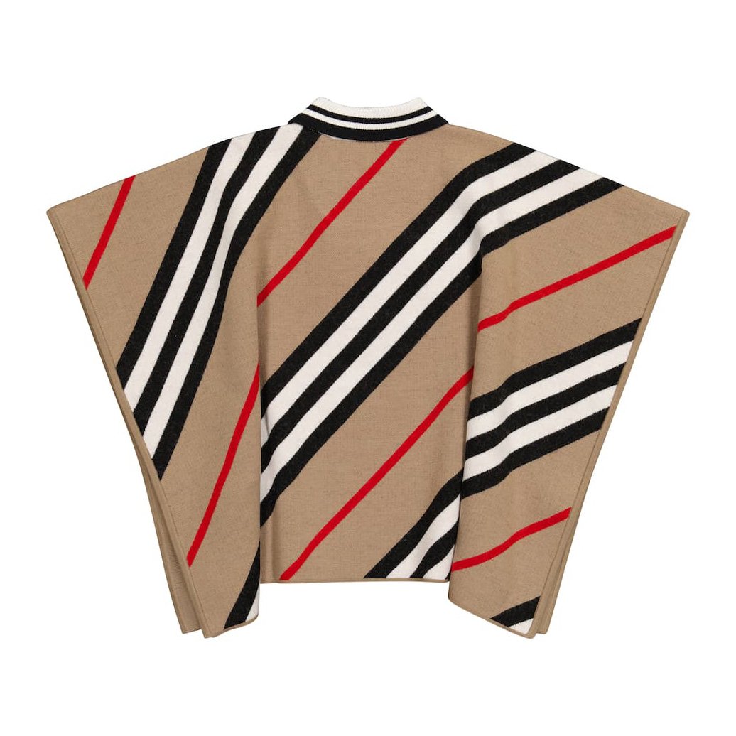 女童米色条纹羊毛披肩