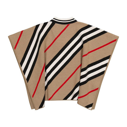 女童米色条纹羊毛披肩