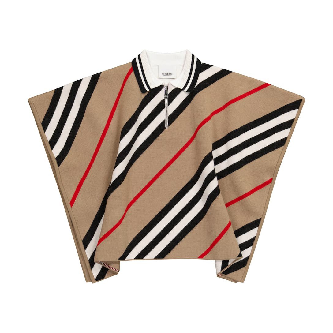 女童米色条纹羊毛披肩