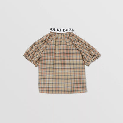 女童米色格子棉衬衫