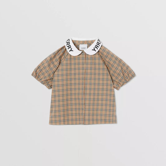 女童米色格子棉衬衫