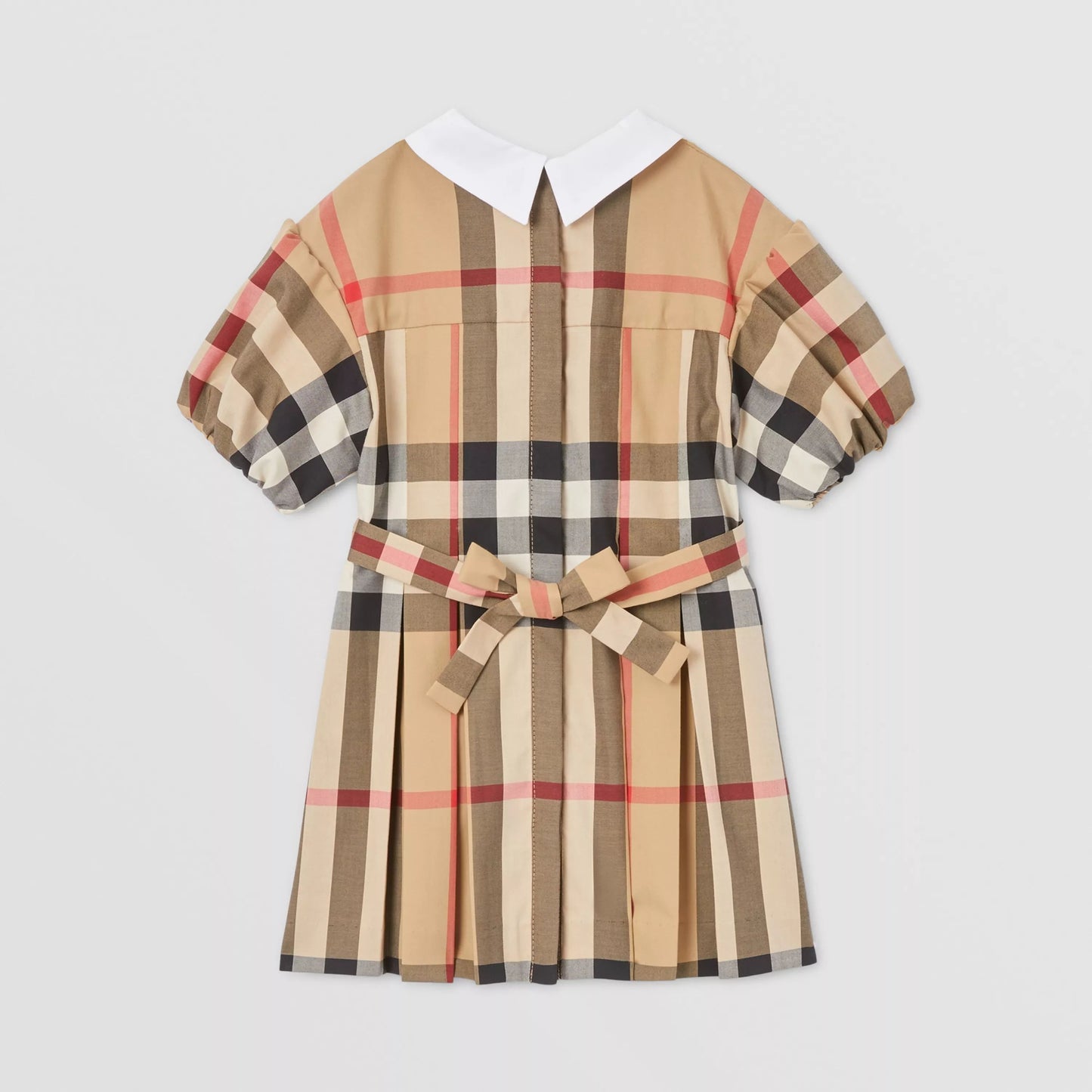 女婴米色格子棉连衣裙