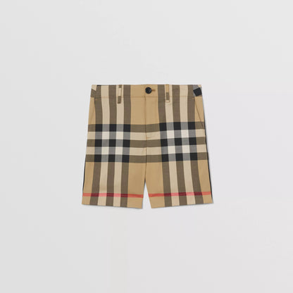 男童米色格子棉短裤
