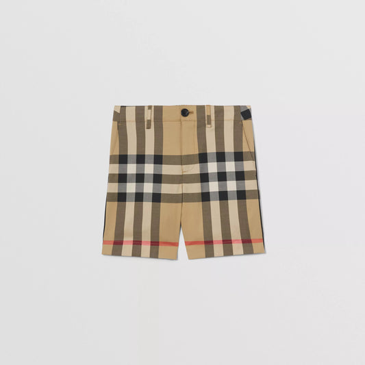 男童米色格子棉短裤