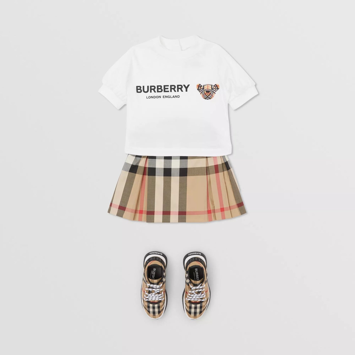 女婴米色格子棉短裙