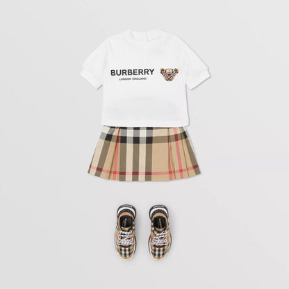 女婴米色格子棉短裙