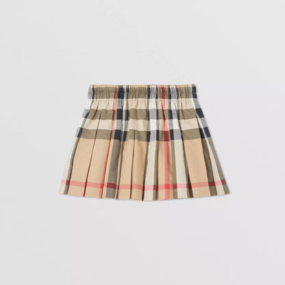 女婴米色格子棉短裙
