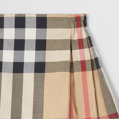 女婴米色格子棉短裙