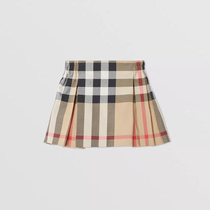 女婴米色格子棉短裙