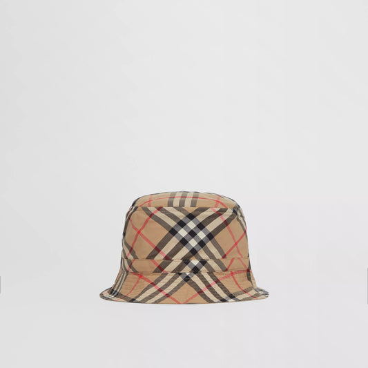 儿童米色格子渔夫帽