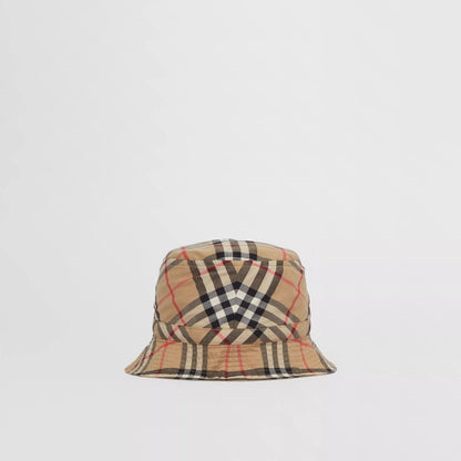 儿童米色格子渔夫帽