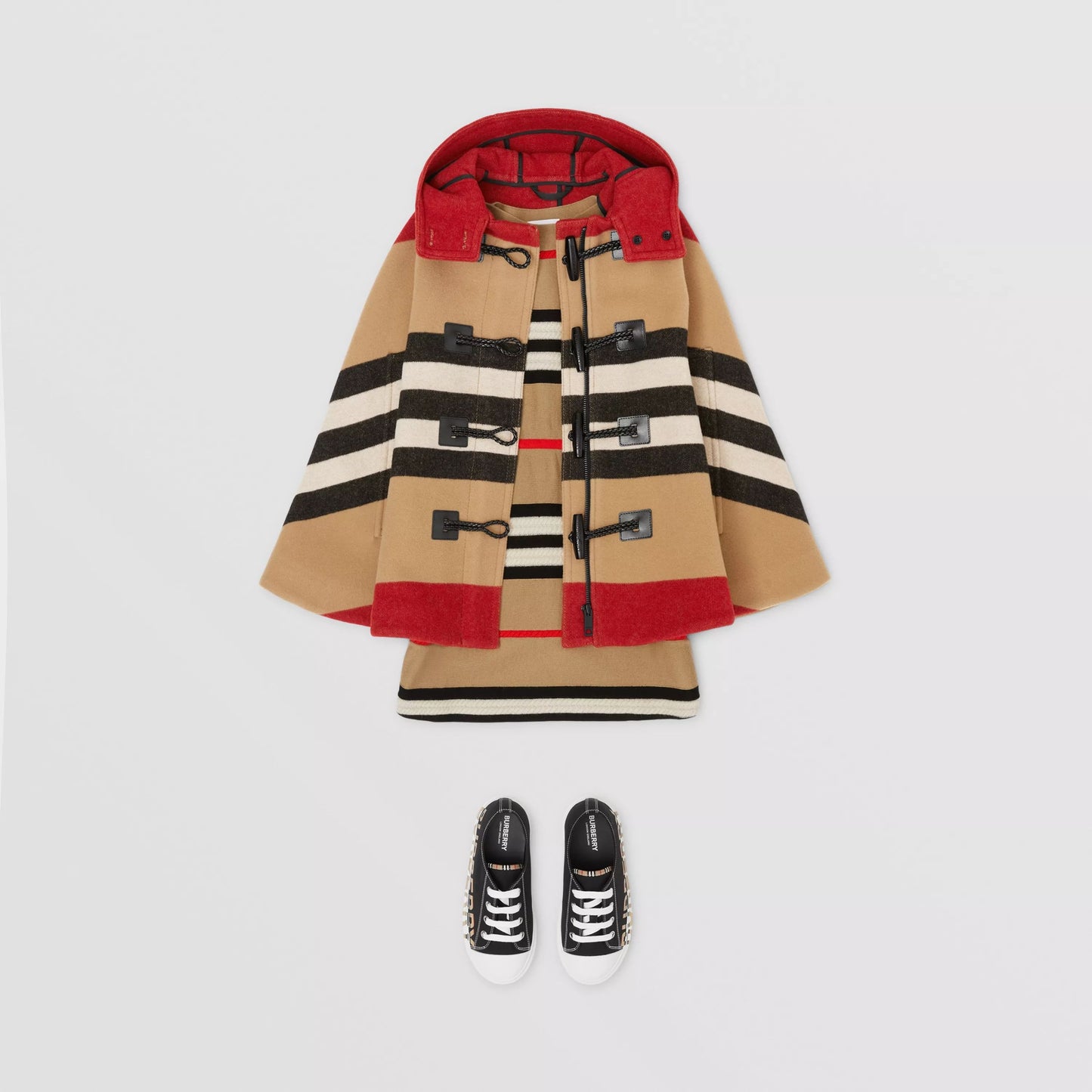 女童米色条纹羊毛披肩