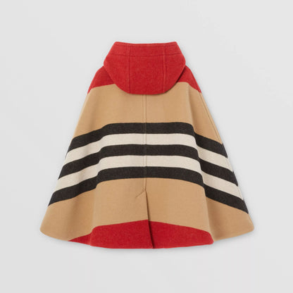 女童米色条纹羊毛披肩