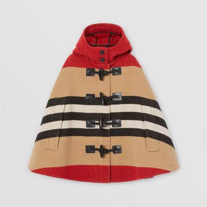 女童米色条纹羊毛披肩