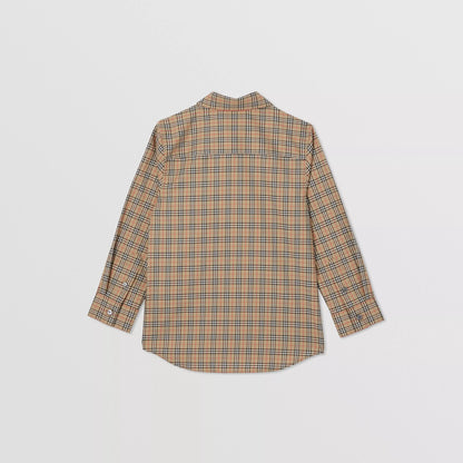 男童米色格子棉衬衫