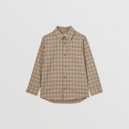 男童米色格子棉衬衫