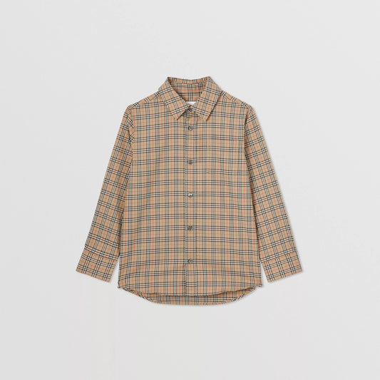 男童米色格子棉衬衫